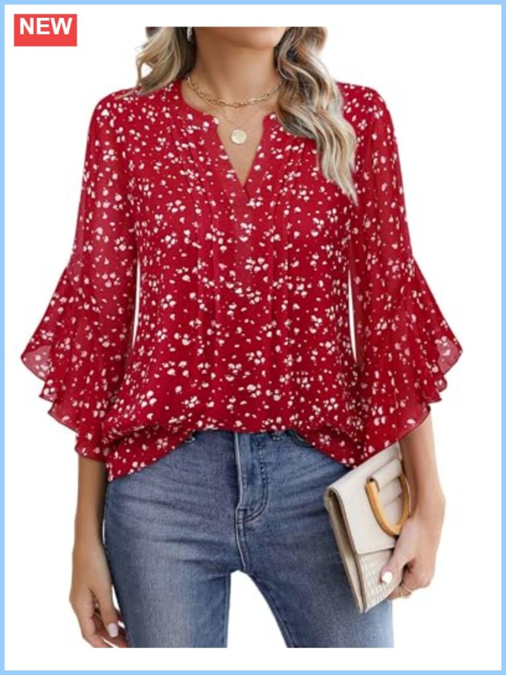 Timeson Women's 3/4 Sleeve Chiffon Blouse Business Casual